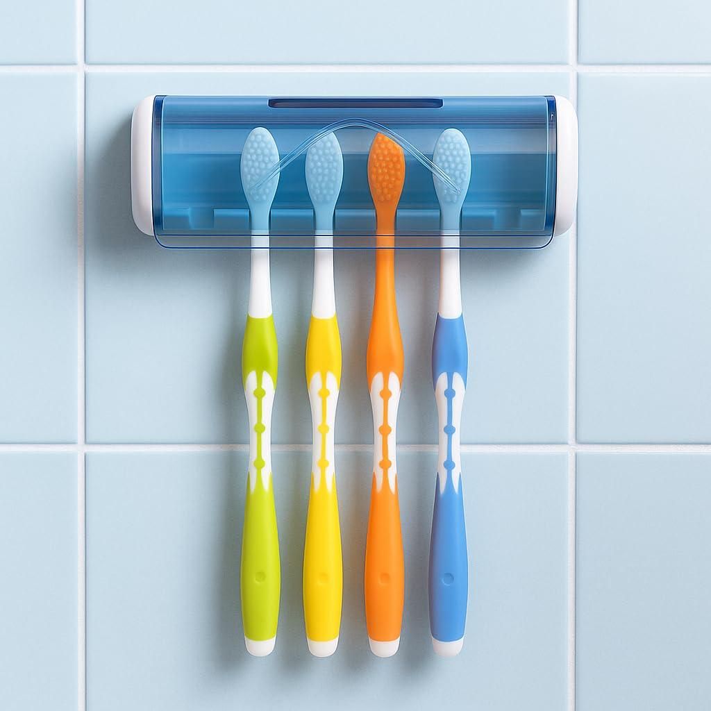 Wall Mounted Toothbrush Holder with Cover – Self Adhesive Bathroom Organizer